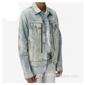 Jaket pengebom denim adat yang dibasuh poket mens denim